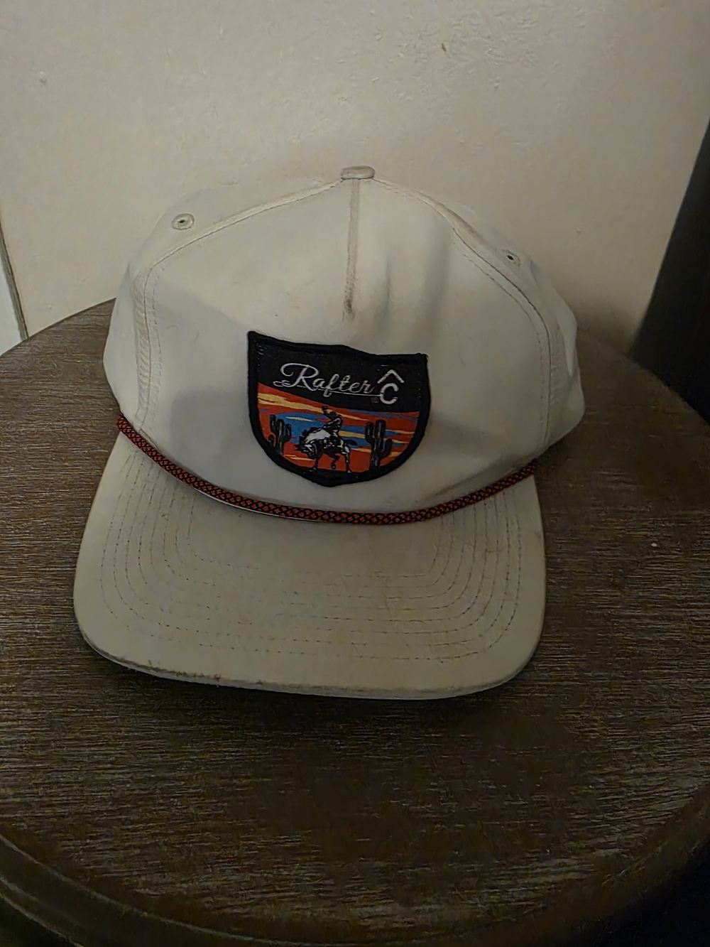 Rafter C Embroidered Patch Hat in Cream with Red Detail
